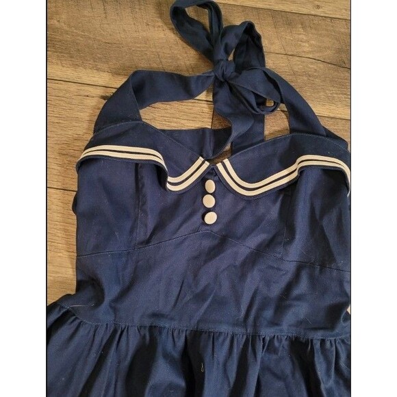 Hell Bunny Vixen Blue Sailor Pinup Vintage Dress XL - Picture 3 of 8